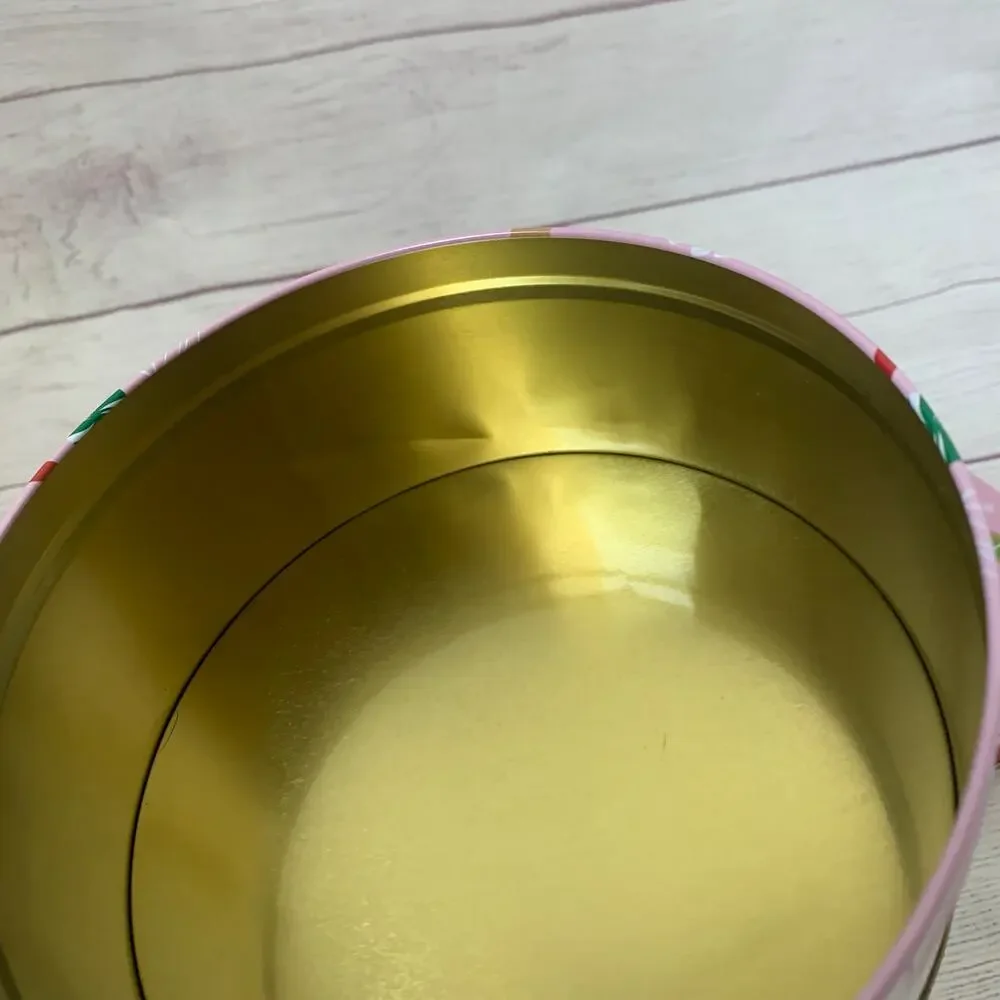 Vintage Pink Christmas Cookies for Santa Tin Empty Metal Storage Box Snowflakes